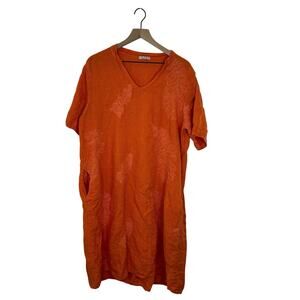 Italian 100% Linen Embroidered Orange Dress with Pockets Women’s One Size
